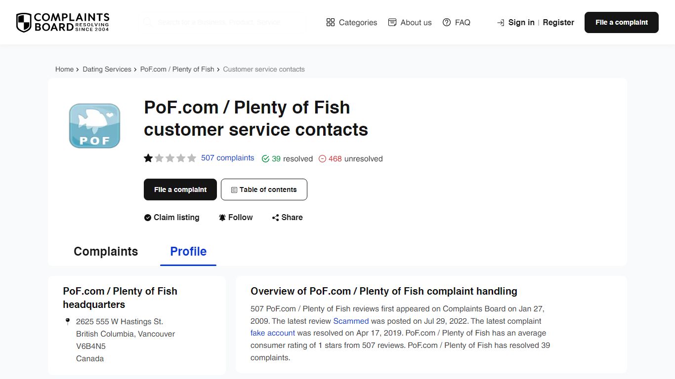 PoF.com / Plenty of Fish - Complaints Board